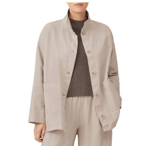 Eileen Fisher NWT Organic Cotton Hemp Stand Collar Chore Utility Jacket Size 3X